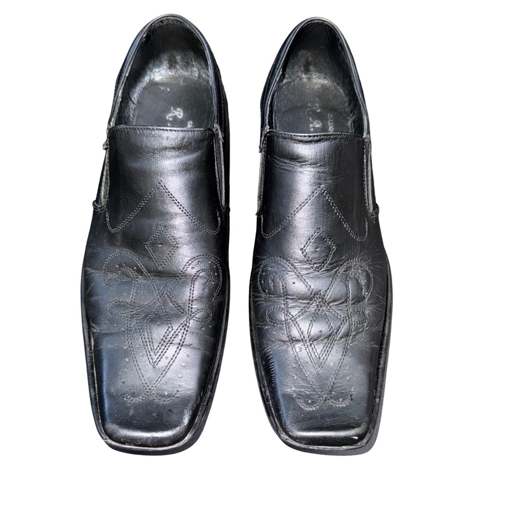 Winklepicker Black Leather Pointed Toe Pachuco Slip On Shoes Mens 26 Rockabilly